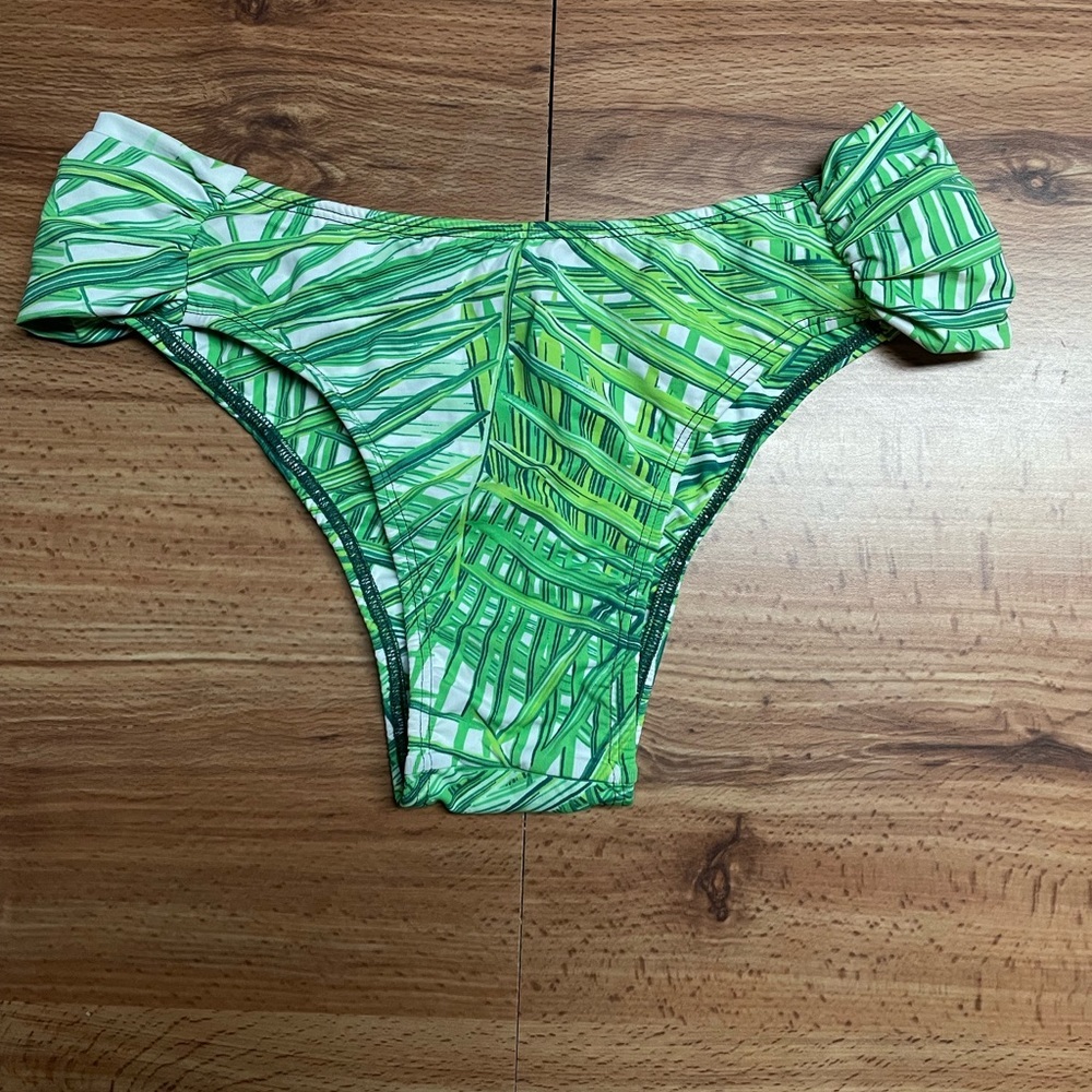 Green Palm Tree Leaves Draped Bikini Bottom